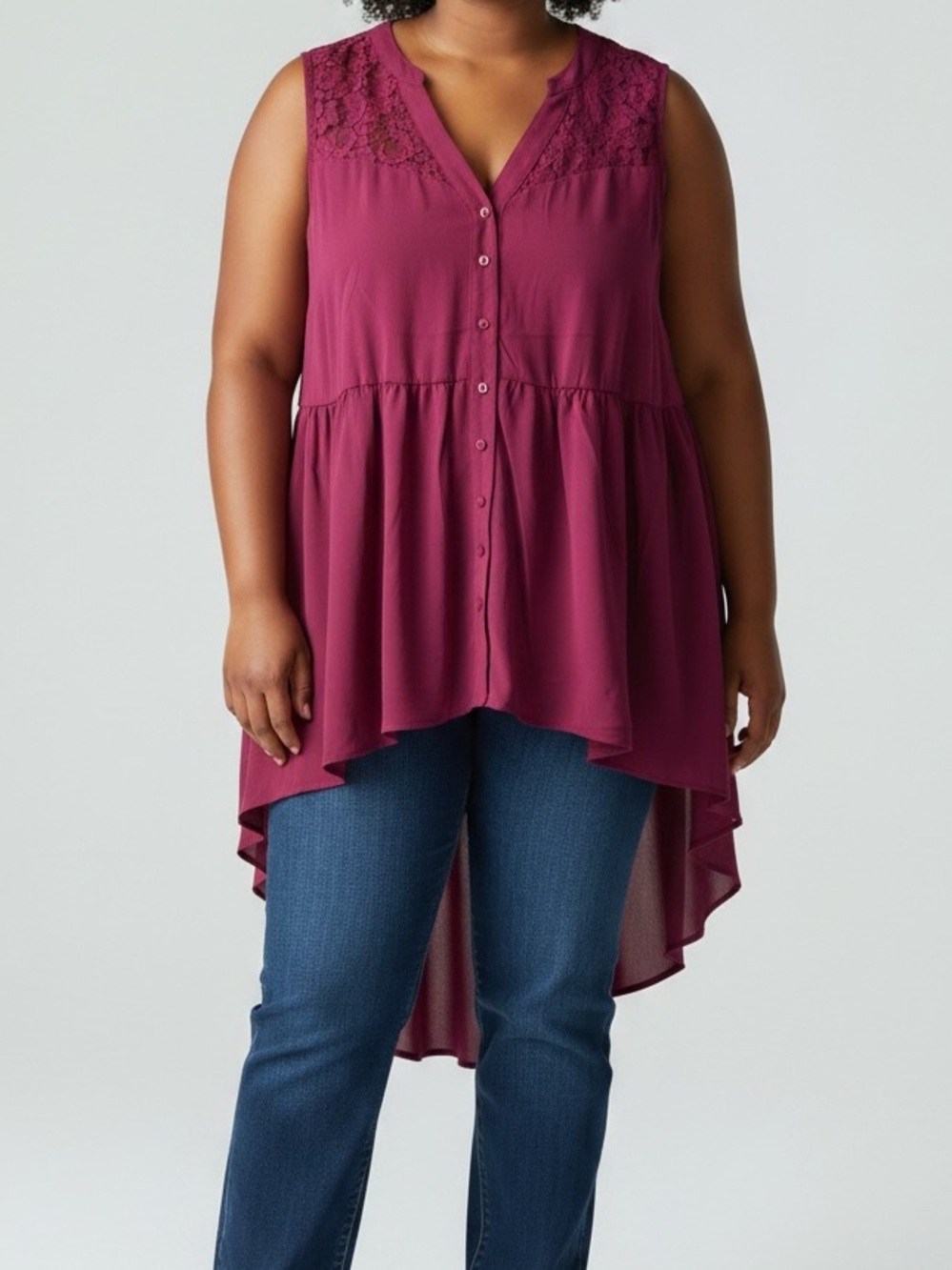Torrid Size 1 1X 14-16 Georgette Lace High-Low Sleeveless Tank